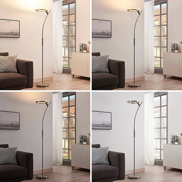 Lindby Darion LED állólámpa, szürke, fém, fényerőszabályzó, 180cm, dimmelhető, Alu / szürke / cink, Nappali / Étkező, fém, Modern