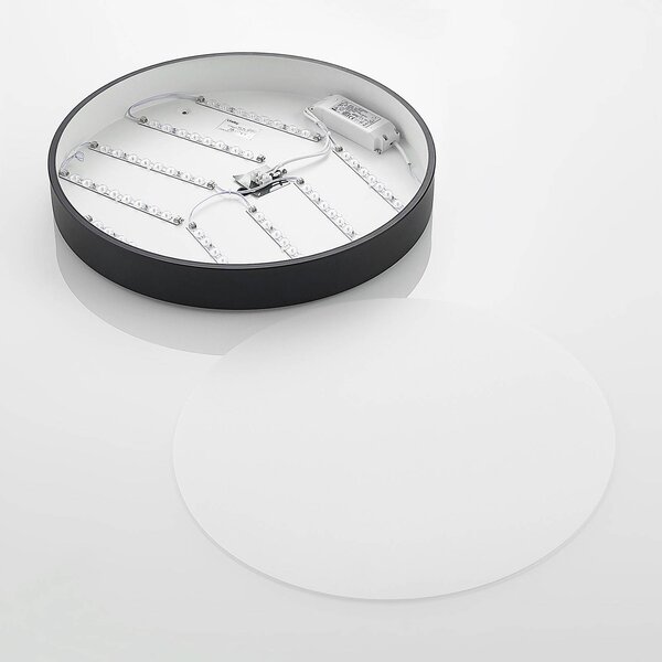 Lindby LED mennyezeti lámpa Simera, Ø 50cm, fekete, fém, dimmelhető, Fekete, Nappali / Étkező, Műanyag, Modern