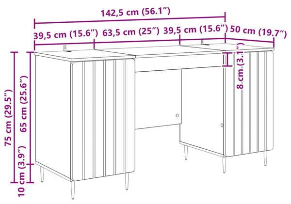Asztal polcokkal Magasfényű Fehér 142,5 x 50 x 75 cm Szerelt Fa