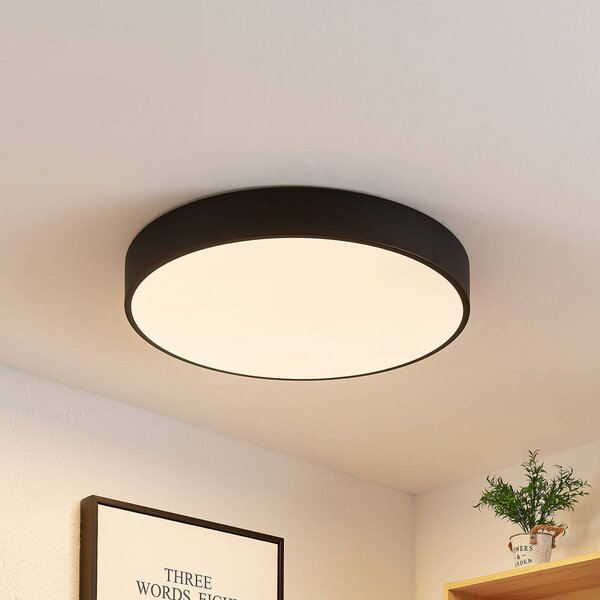 Lindby LED mennyezeti lámpa Simera, Ø 50cm, fekete, fém, dimmelhető, Fekete, Nappali / Étkező, Műanyag, Modern