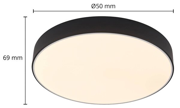 Lindby LED mennyezeti lámpa Simera, Ø 50cm, fekete, fém, dimmelhető, Fekete, Nappali / Étkező, Műanyag, Modern
