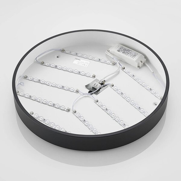 Lindby LED mennyezeti lámpa Simera, Ø 50cm, fekete, fém, dimmelhető, Fekete, Nappali / Étkező, Műanyag, Modern
