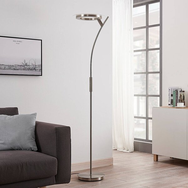 Lindby Darion LED állólámpa, szürke, fém, fényerőszabályzó, 180cm, dimmelhető, Alu / szürke / cink, Nappali / Étkező, fém, Modern