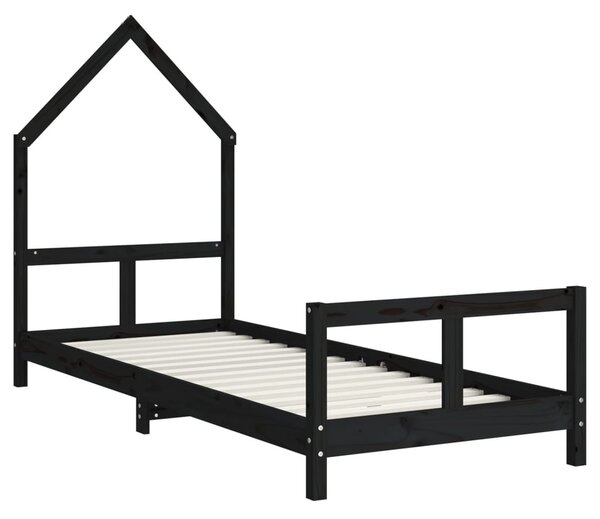 Fekete tömör fenyőfa gyerekágykeret 80 x 200 cm