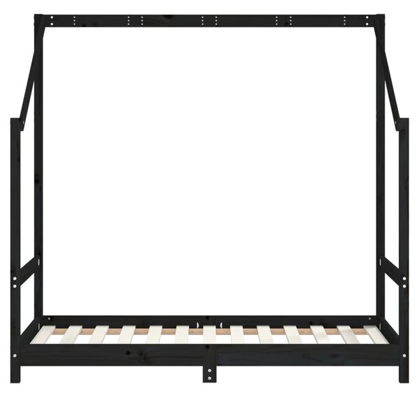 Fekete tömör fenyőfa gyerekágykeret 80 x 160 cm