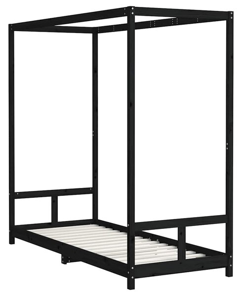 Fekete tömör fenyőfa gyerekágykeret 80 x 200 cm