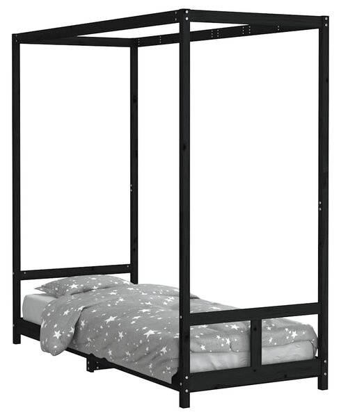 Fekete tömör fenyőfa gyerekágykeret 80 x 200 cm