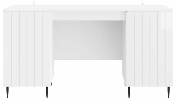 Asztal polcokkal Magasfényű Fehér 142,5 x 50 x 75 cm Szerelt Fa