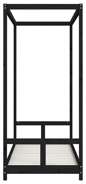 Fekete tömör fenyőfa gyerekágykeret 80 x 200 cm