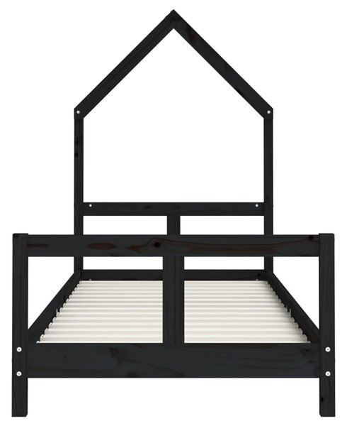 Fekete tömör fenyőfa gyerekágykeret 80 x 200 cm