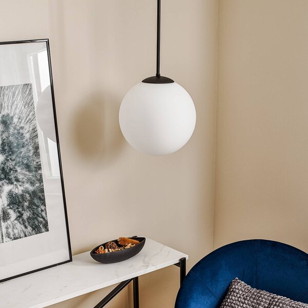 ALDEX Dione függő világítás, 1 izzó, fehér/fekete 30 cm, dimmelhető, Fehér / opál, Nappali / Étkező, Üveg, Modern