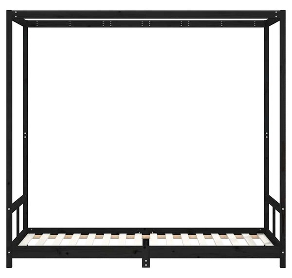 Fekete tömör fenyőfa gyerekágykeret 80 x 200 cm