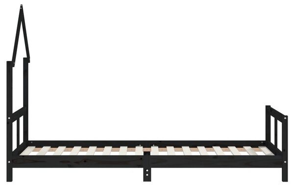 Fekete tömör fenyőfa gyerekágykeret 80 x 200 cm