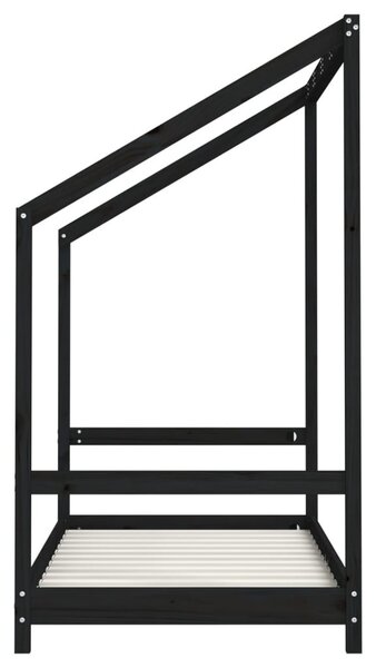 Fekete tömör fenyőfa gyerekágykeret 80 x 160 cm