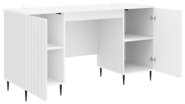 Asztal polcokkal Magasfényű Fehér 142,5 x 50 x 75 cm Szerelt Fa