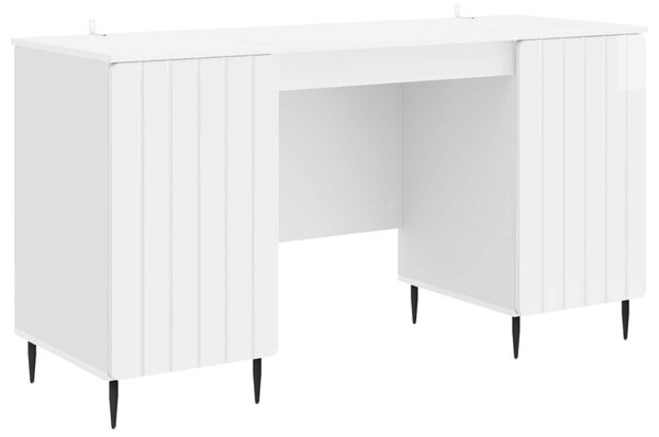 Asztal polcokkal Magasfényű Fehér 142,5 x 50 x 75 cm Szerelt Fa
