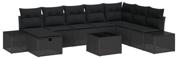 Kerti Kanapé Szett párnával 9 pcs Fekete Poli rattan