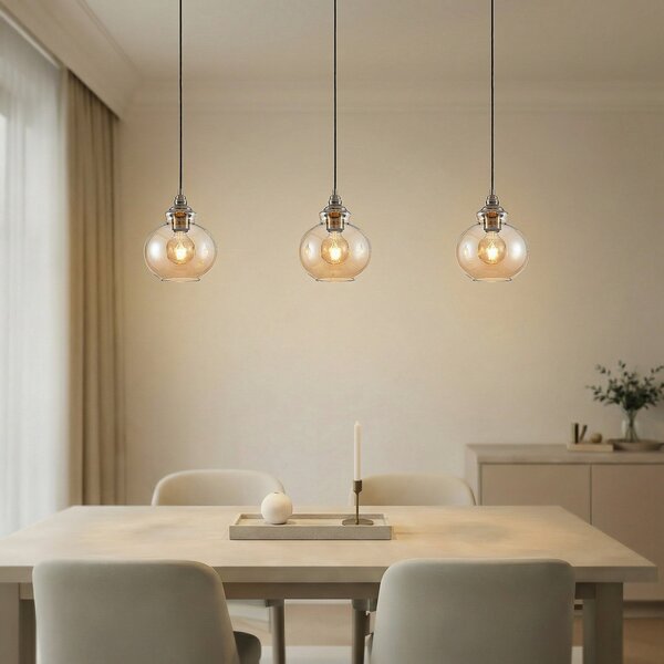 Függőlámpa Lindby, Tymoni, dimmable, Bronz / Öreg Sárgaréz, Nappali, Üveg, Vintage