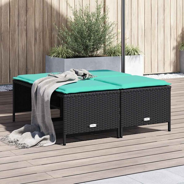 4 db fekete polyrattan kerti szék párnákkal