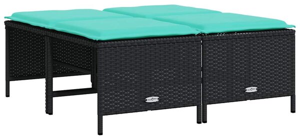4 db fekete polyrattan kerti szék párnákkal