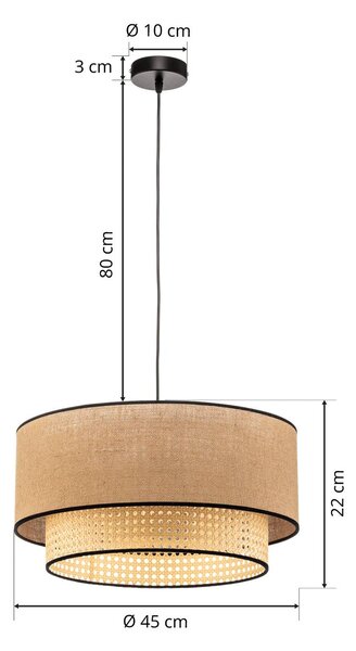 Duolla Boho lógó világítás, barna/fa, átmérő 45 cm, textil/rattan, dimmelhető, Világos fa, Nappali / Étkező, Textil / szövet / selyem, Vidéki otthon / Rusztikus