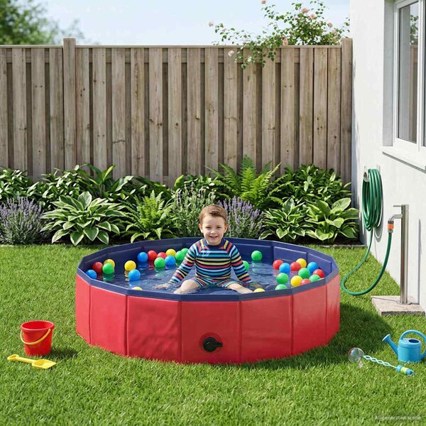 VidaXL Gyerekmedence Piros Ø 80 x 20 cm Vastag PVC és mérnöki fa