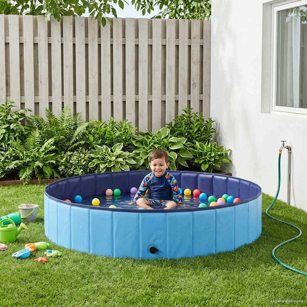 VidaXL Gyerekmedence Kék Ø 160 x 30 cm Vastag PVC és mérnöki fa