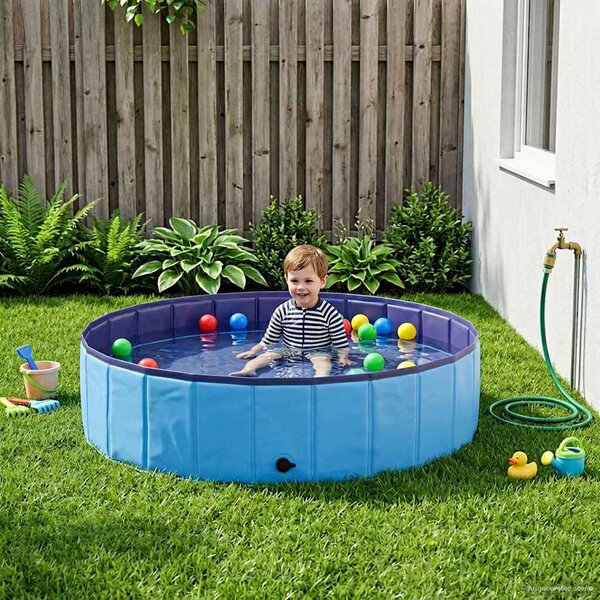 VidaXL Gyerekmedence Kék Ø 120 x 30 cm Vastag PVC és mérnöki fa