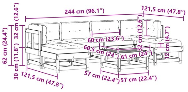 VidaXL Kerti lounge szett 7 pcs Viaszbarna Tömör Fenyőfa