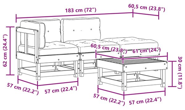 VidaXL Kerti lounge szett 4 pcs Viaszbarna Tömör Fenyőfa