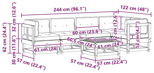VidaXL Kerti lounge szett 6 pcs Viaszbarna Tömör Fenyőfa