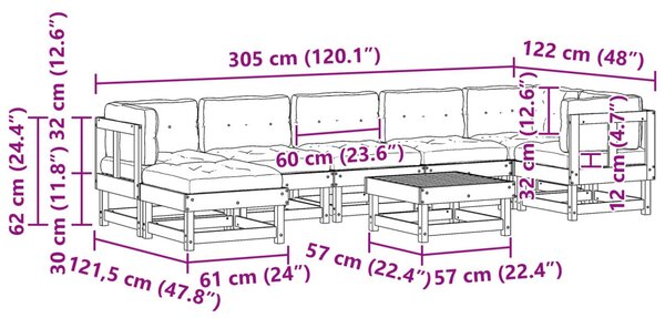 VidaXL Kerti lounge szett ARAKIL 8 pcs Viaszbarna Tömör Fenyőfa