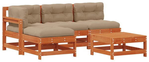 VidaXL Kerti lounge szett 5 pcs Viaszbarna Tömör Fenyőfa