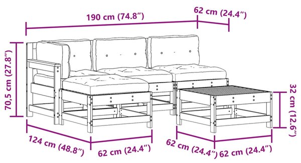 VidaXL Kerti lounge szett 5 pcs Viaszbarna Tömör Fenyőfa