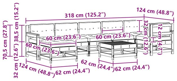 VidaXL Kerti lounge szett 8 pcs Viaszbarna Tömör Fenyőfa
