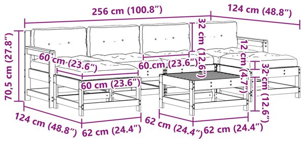 VidaXL Kerti lounge szett 7 pcs Gyantás Barna Fenyő Tömör Fenyőfa