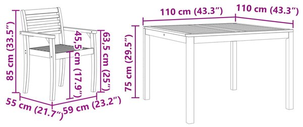 Kert étkező szett 3 pcs Barna Tömör Akácfa