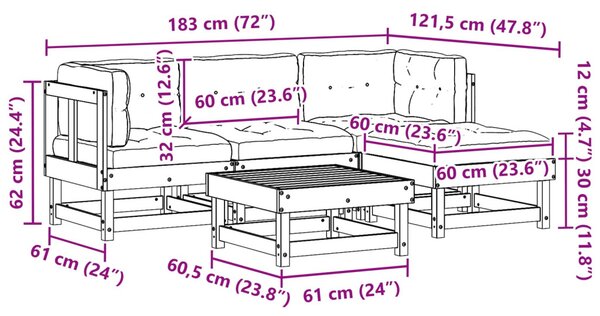 VidaXL Kerti lounge szett 15 pcs Viaszbarna Tömör Fenyőfa