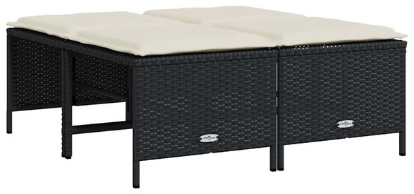 4 db fekete polyrattan kerti szék párnákkal