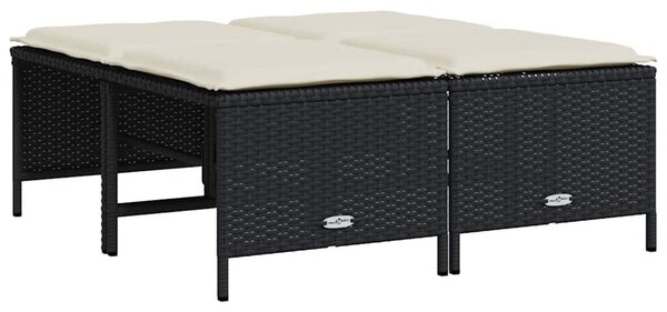 4 db fekete polyrattan kerti szék párnákkal