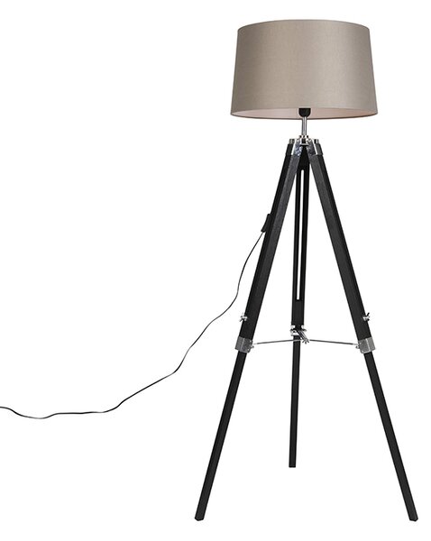 Stílusos állólámpa állványon fekete árnyékolóval 45 cm lenvászon bézs