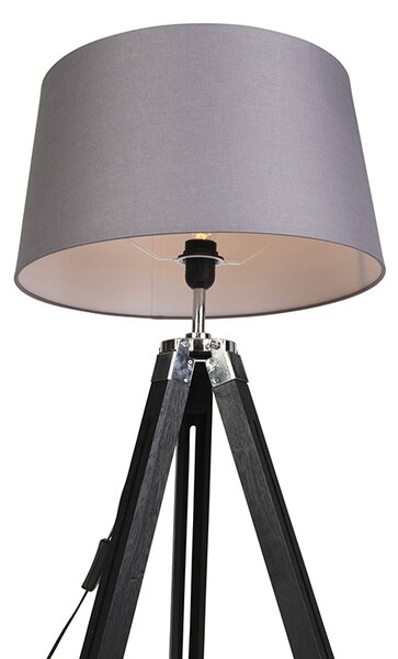 Állólámpa háromlábú fekete árnyékolóval 45 cm lenvászon sötét szürke
