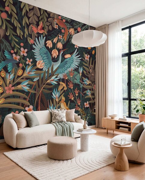 Fotótapéta Fantázia jelenet madarakkal és állatokkal növények között, Fotótapéta egyedi, w05024 : Uwalls.hu