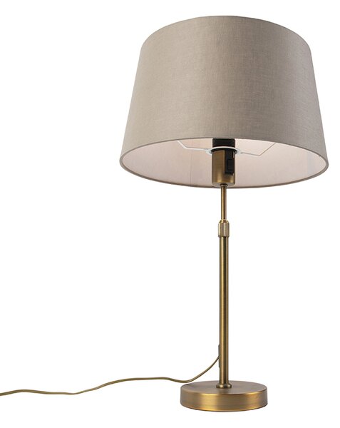 Bronz asztali lámpa lenvászon árnyékolóval, taupe, 35 cm - Parte