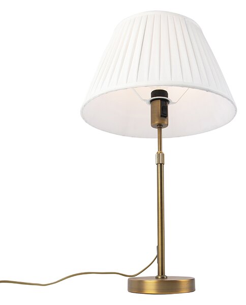 Bronz asztali lámpa redőzött fehér árnyékolóval 35 cm - Parte