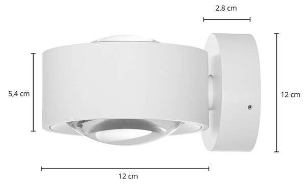 Arcchio LED fali lámpa Rotari, lencse, fel/le, fehér, fém, dimmelhető, Fehér / opál, Nappali / Étkező, Alumínium, Modern