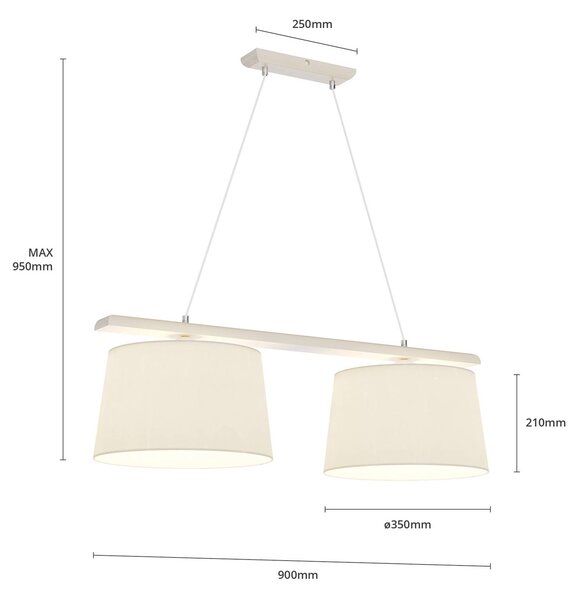 Lamkur Akasztólámpa Svédország, antik fehér/fehér, textil, fa, 2-lámpás, 2 lámpás, dimmelhető, Nappali / Étkező, Fa