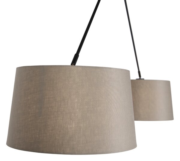 Függőlámpa fekete lenvászon árnyékolóval, taupe színben, 35 cm, 2 lámpás - Blitz