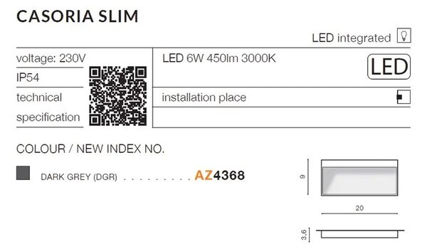 LED kültéri fali világítás Casoria Slim – Szürke