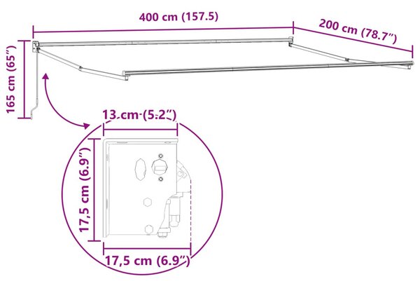 VidaXL Kézi behúzható napernyő váz Antracit 4 x 2 m Alumínium